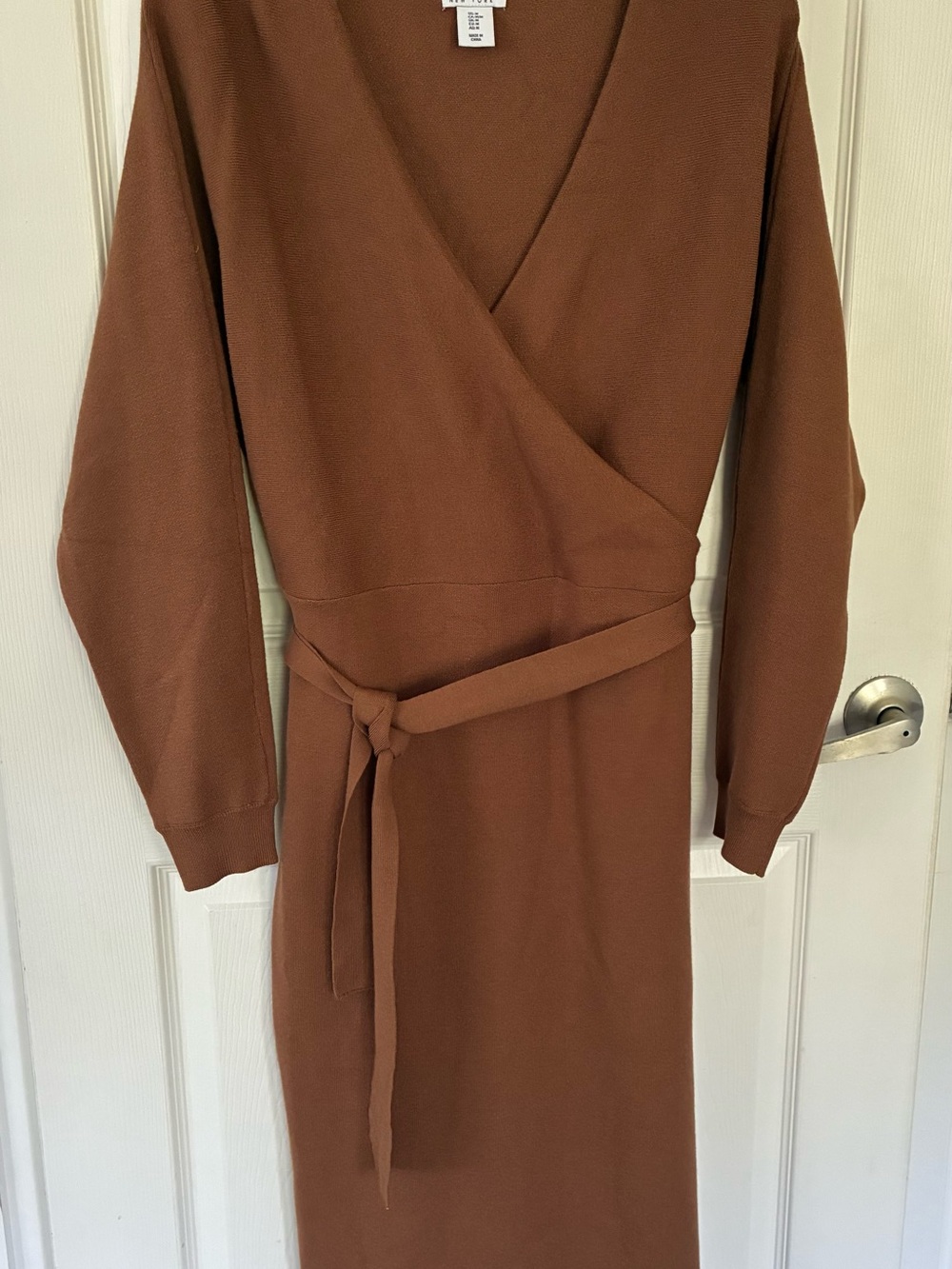 Nicole Miller Brown Wrap Sweater Dress Tie Waist Size M
